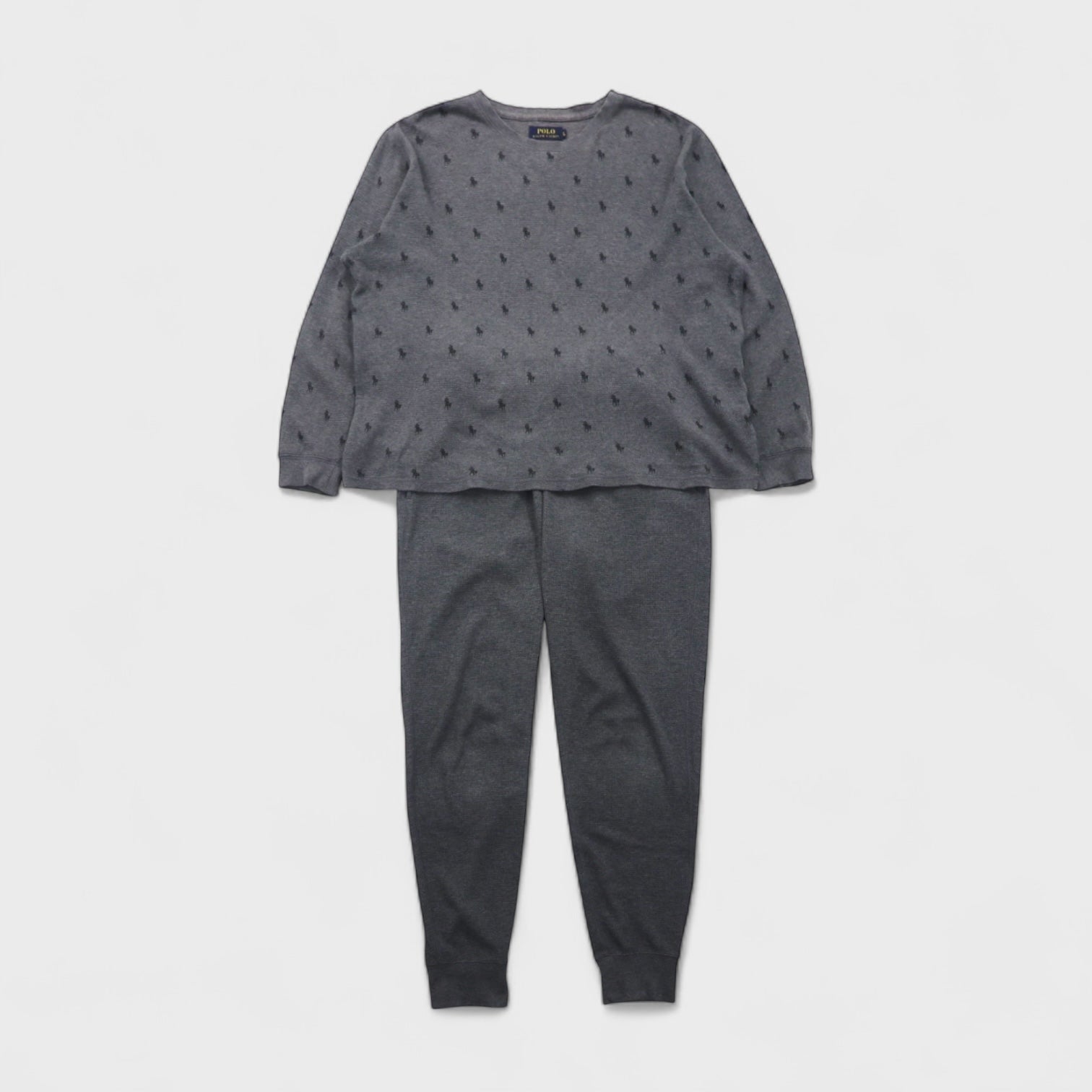 Polo Ralph Lauren Thermal Set, Size L, Gray, All-Over Pony Print, Loungewear Pajamas