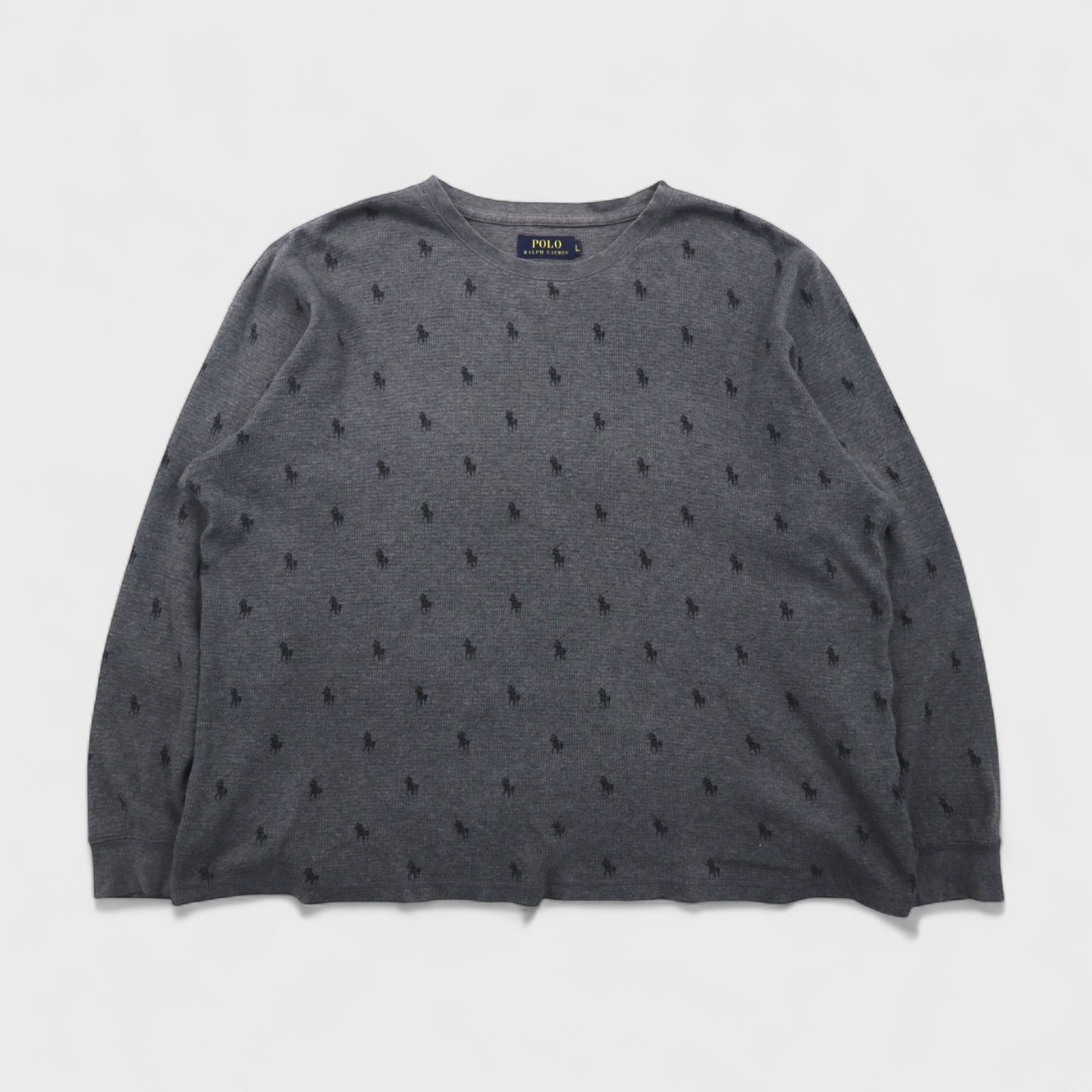 Polo Ralph Lauren Thermal Set, Size L, Gray, All-Over Pony Print, Loungewear Pajamas