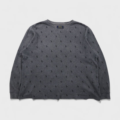 Polo Ralph Lauren Thermal Set, Size L, Gray, All-Over Pony Print, Loungewear Pajamas