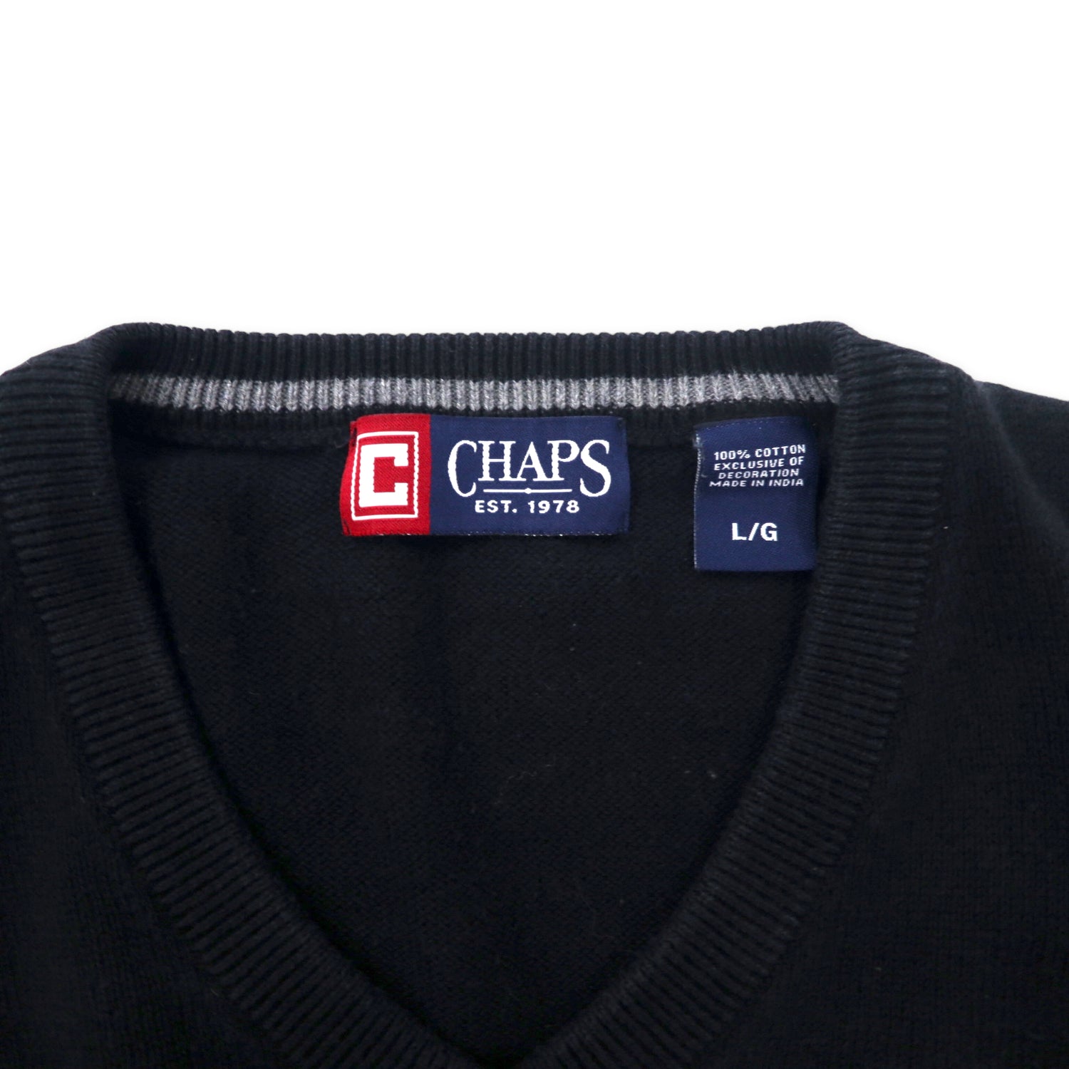 CHAPS V neck knit sweater l navy cotton one -point logo embroidery