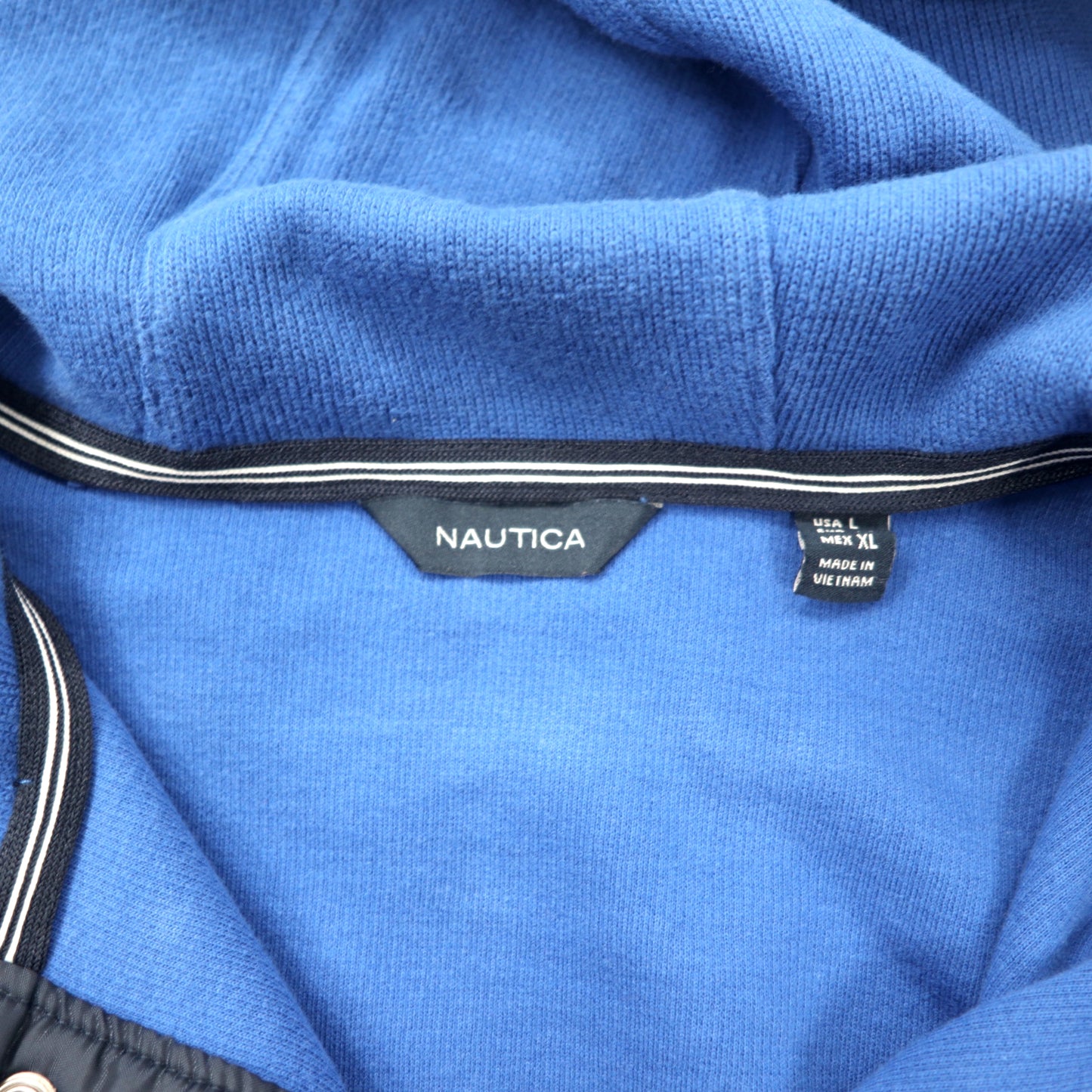 NAUTICA ハーフスナップパーカー L/XL ブルー コットン ナイロン切り替え