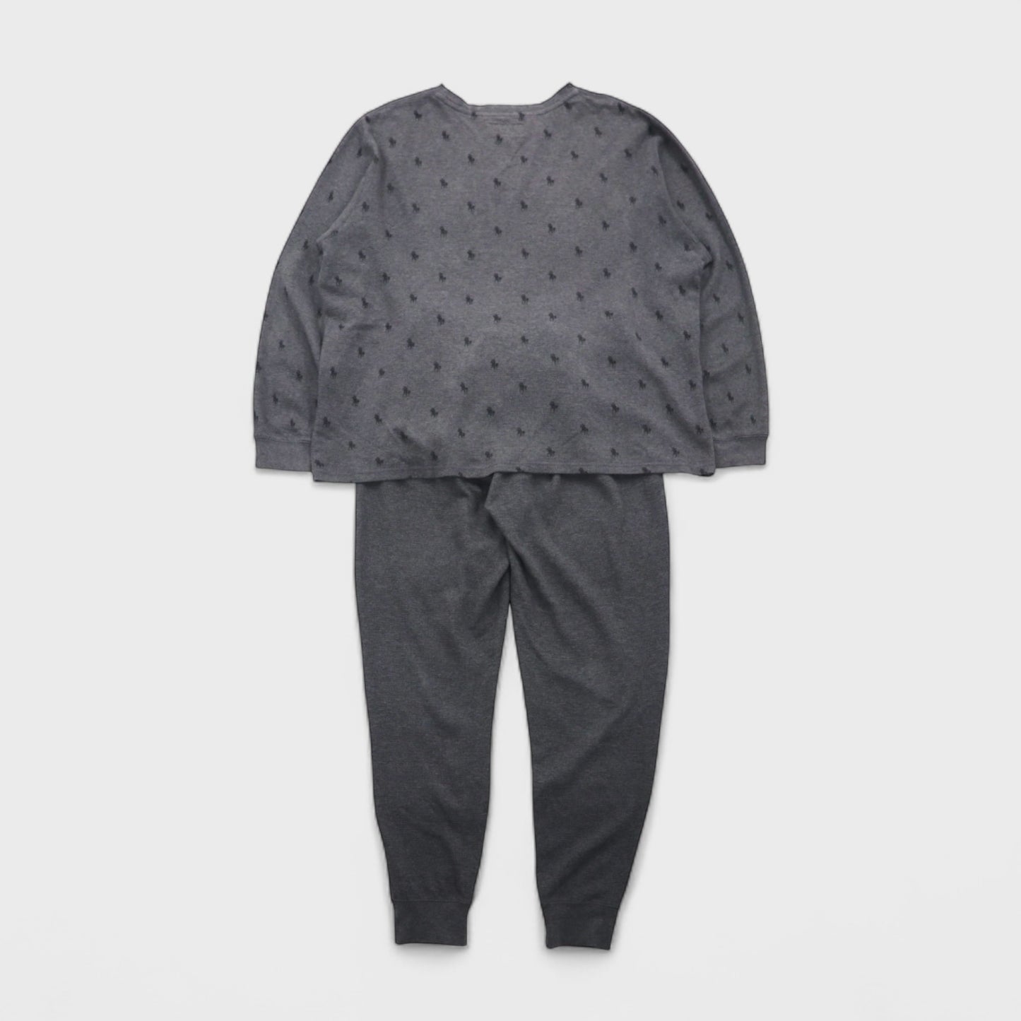 Polo Ralph Lauren Thermal Set, Size L, Gray, All-Over Pony Print, Loungewear Pajamas