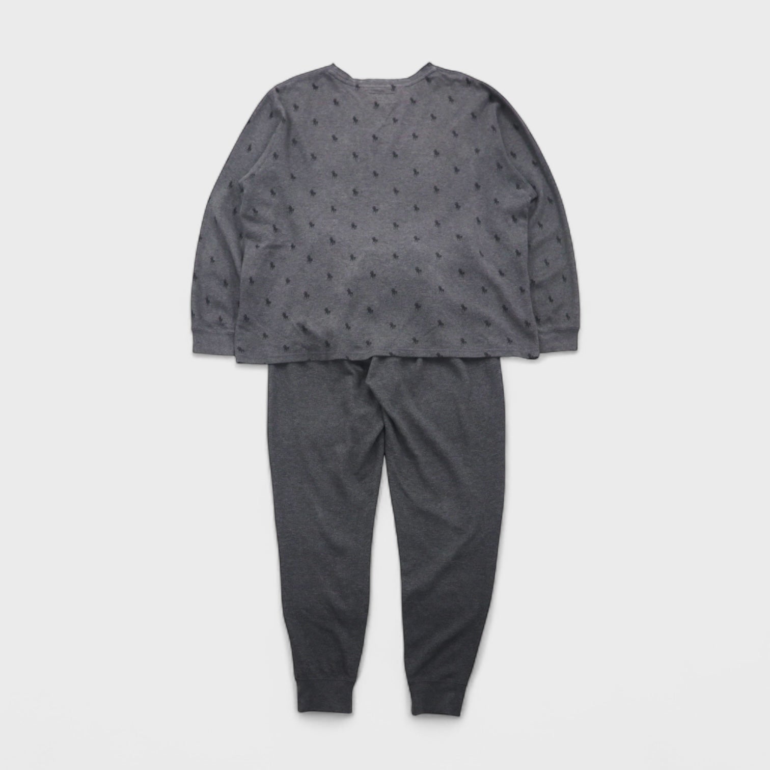 Polo Ralph Lauren Thermal Set, Size L, Gray, All-Over Pony Print, Loungewear Pajamas