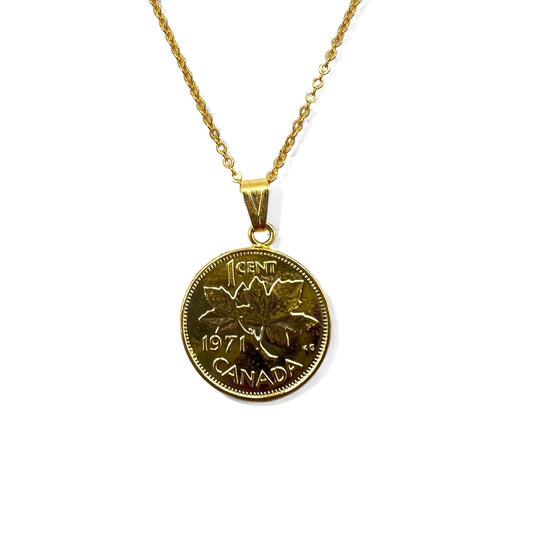 日本然リトテ-古着オンライン-Vintage Canadian Coin Necklace カナダ メープルコイン ネックレス ペンダント 1セント 硬貨 ゴールド エリザベス11世-Vintage Canadian Coin Necklace Canada Maple Coin Necklace Pendant 1 Cent Coin Gold Elizabeth XI