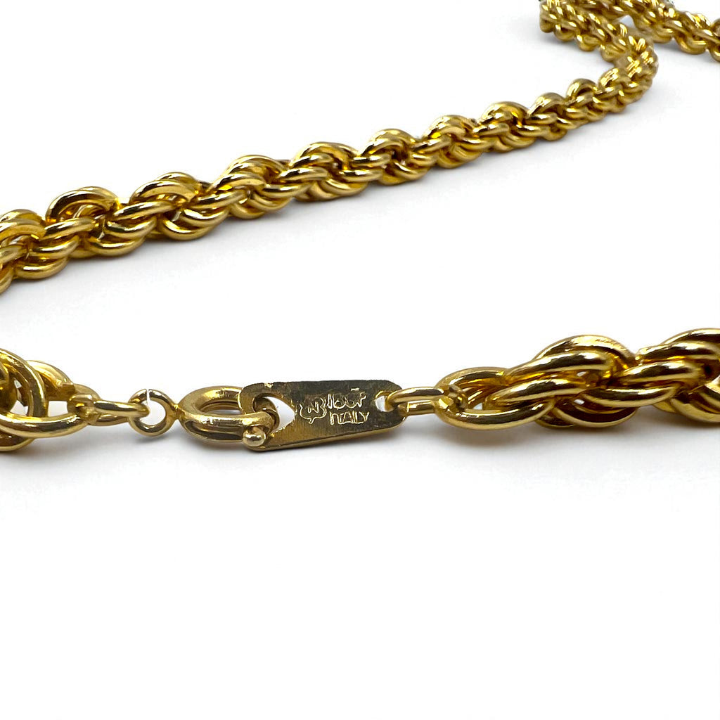 Vintage Gold Plated Necklace, Italian Twisted Chain Necklace, 18K Gold