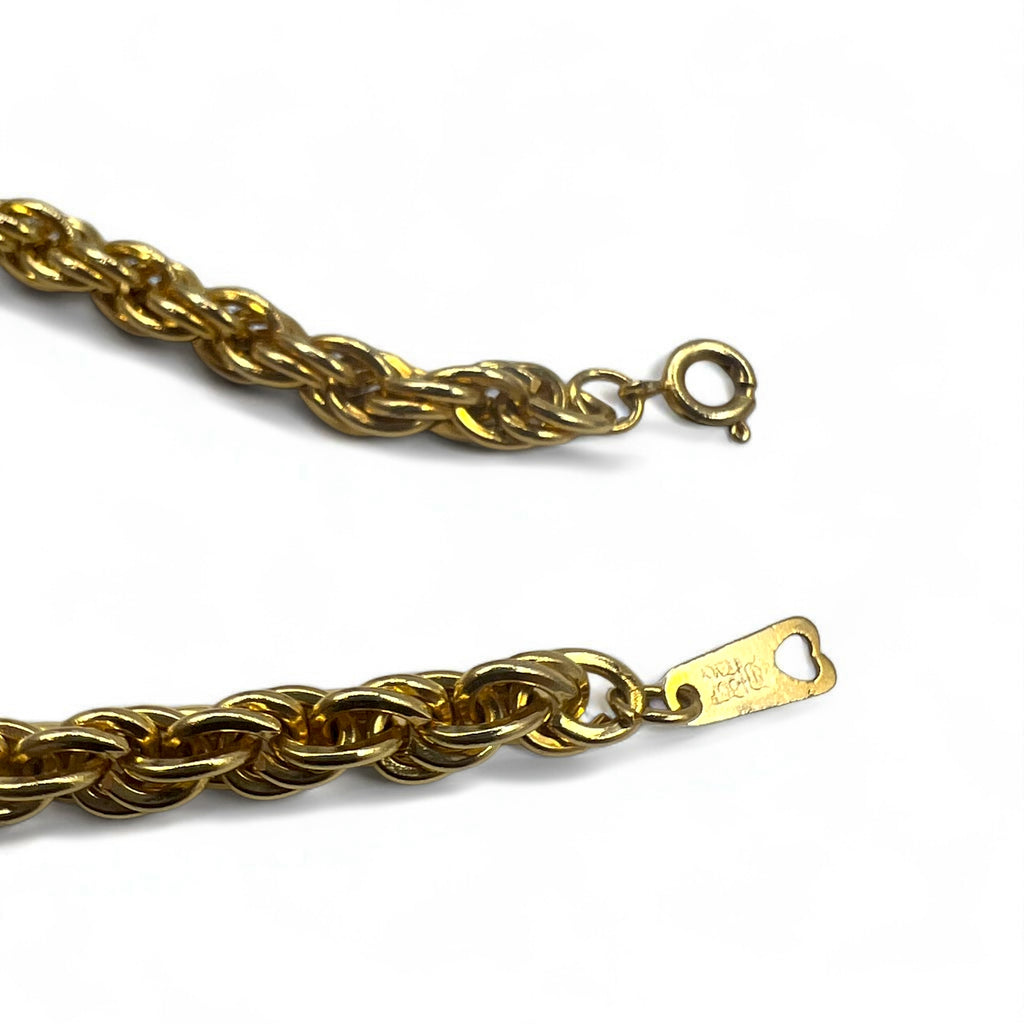 Vintage Gold Plated Necklace, Italian Twisted Chain Necklace, 18K Gold