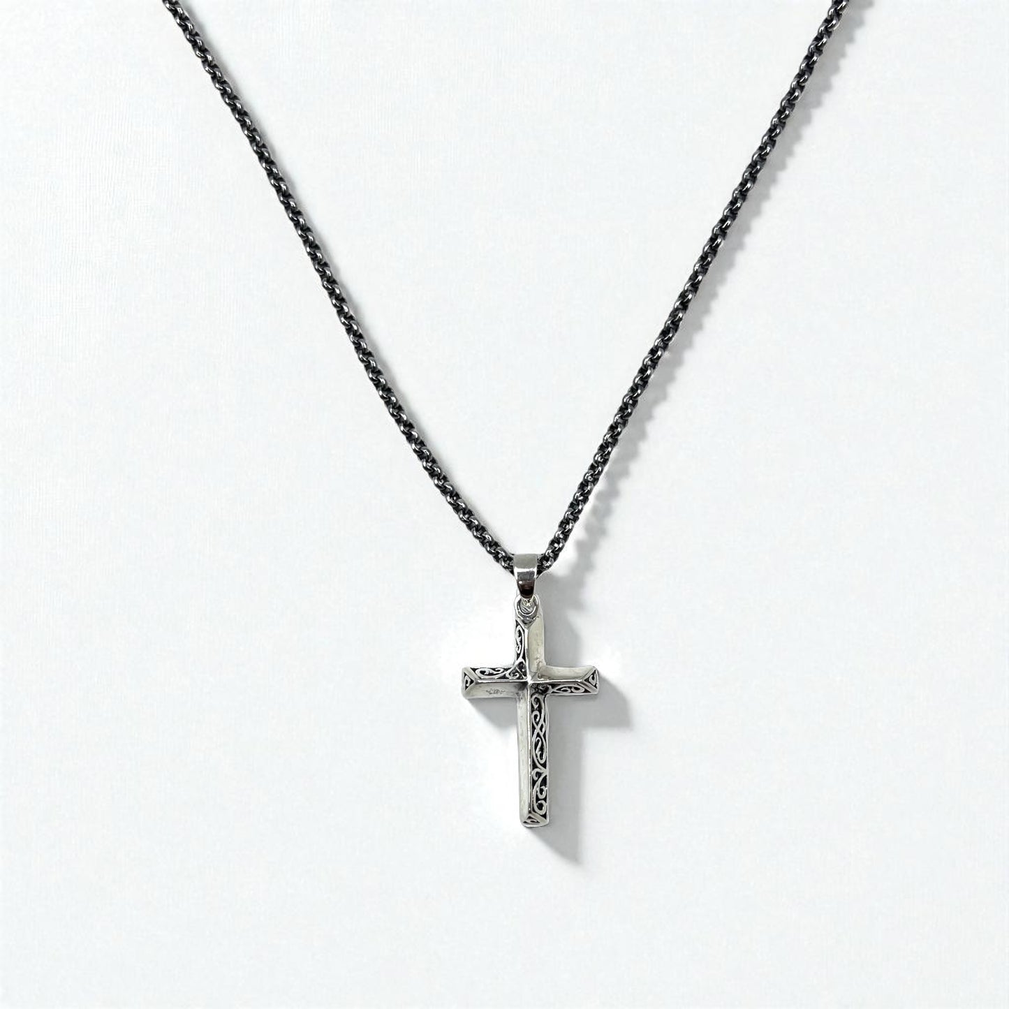 Vintage Silver Cross Necklace, Arabesque Design, Silver 925