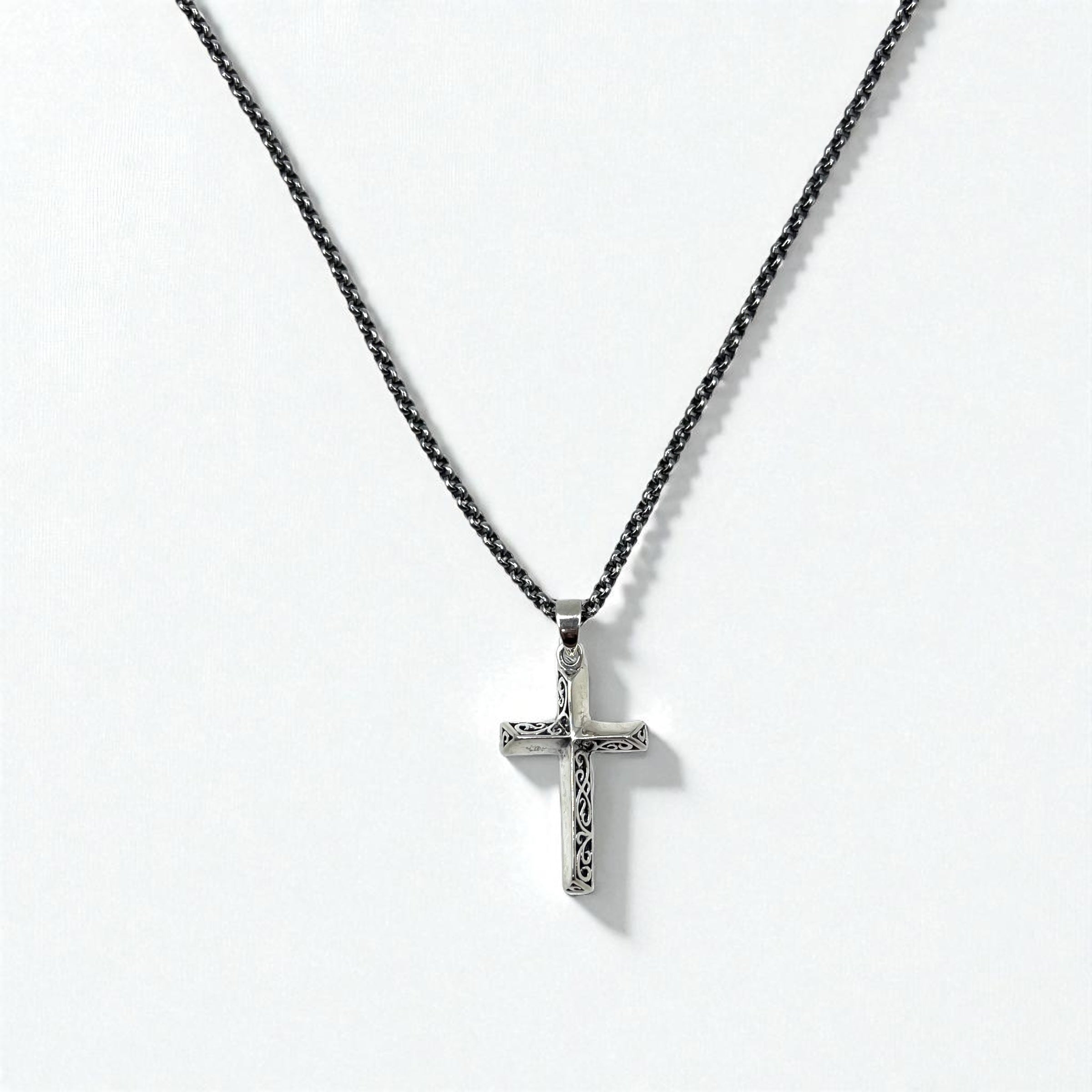 Vintage Silver Cross Necklace, Arabesque Design, Silver 925