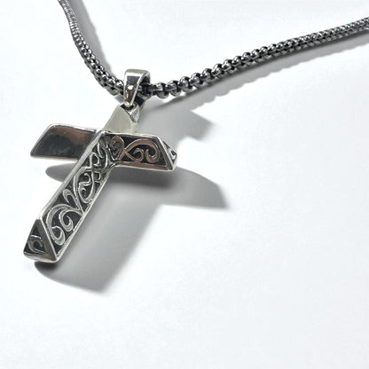 Vintage Silver Cross Necklace, Arabesque Design, Silver 925