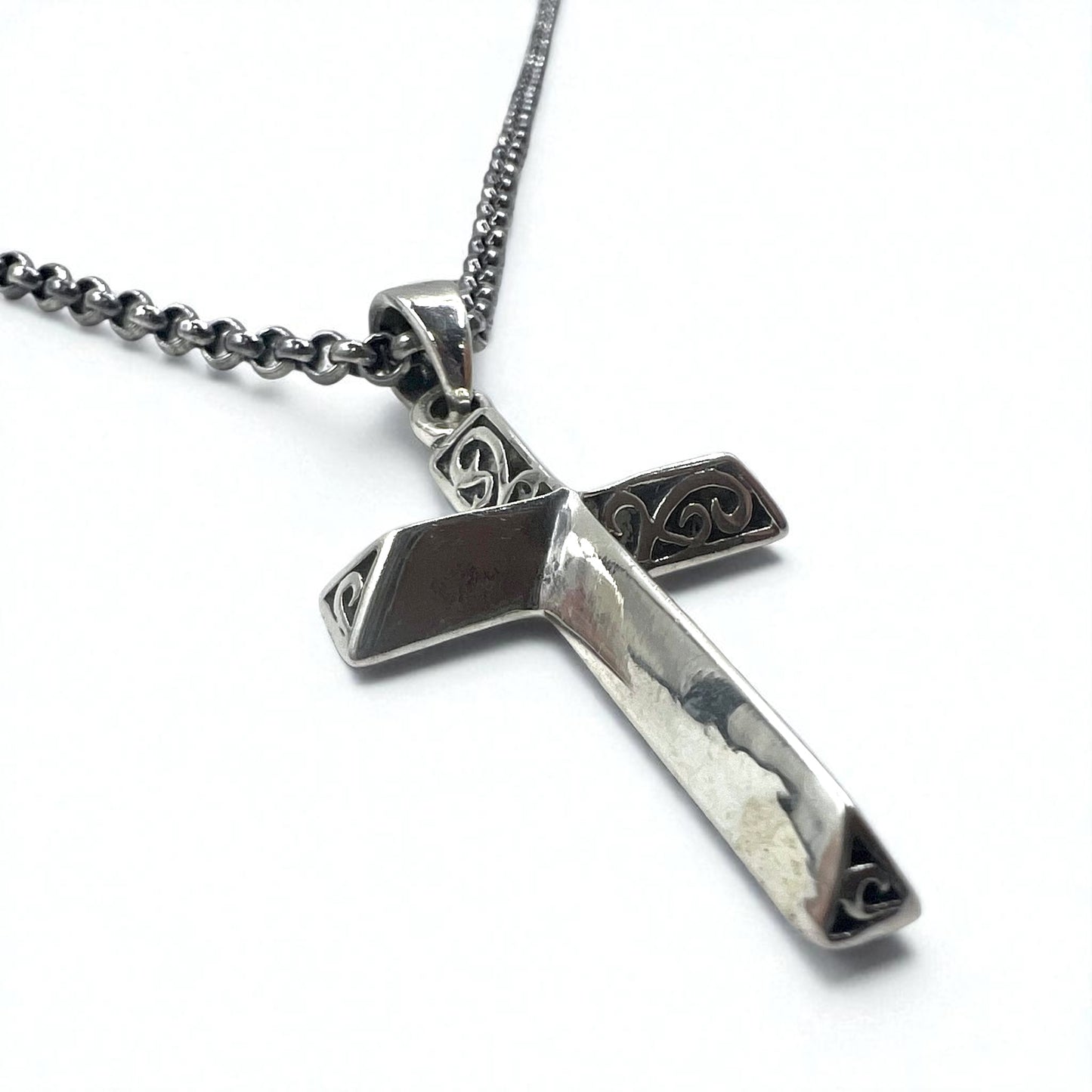 Vintage Silver Cross Necklace, Arabesque Design, Silver 925