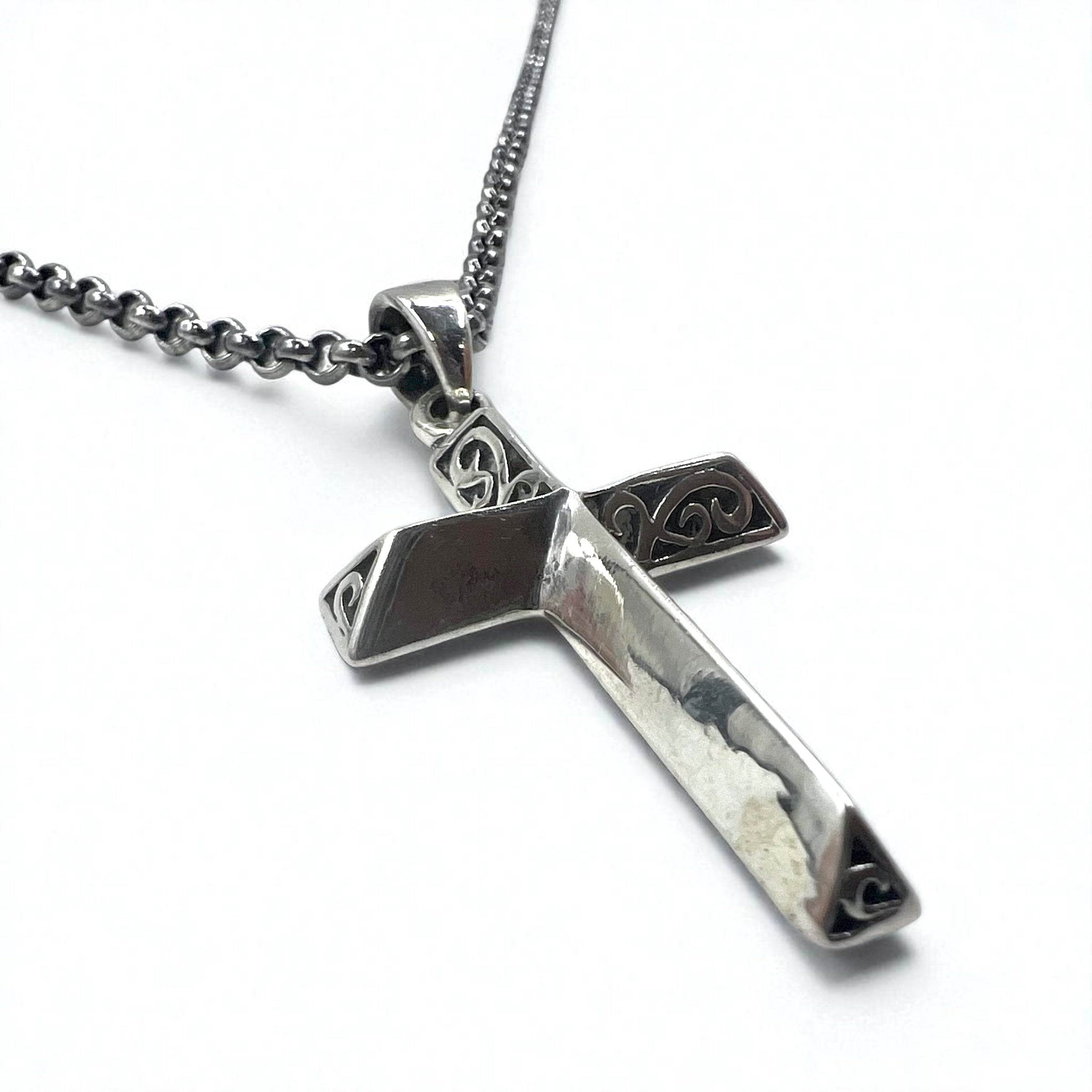 Vintage Silver Cross Necklace, Arabesque Design, Silver 925