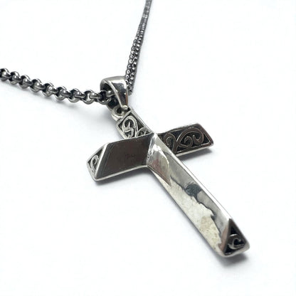 Vintage Silver Cross Necklace, Arabesque Design, Silver 925