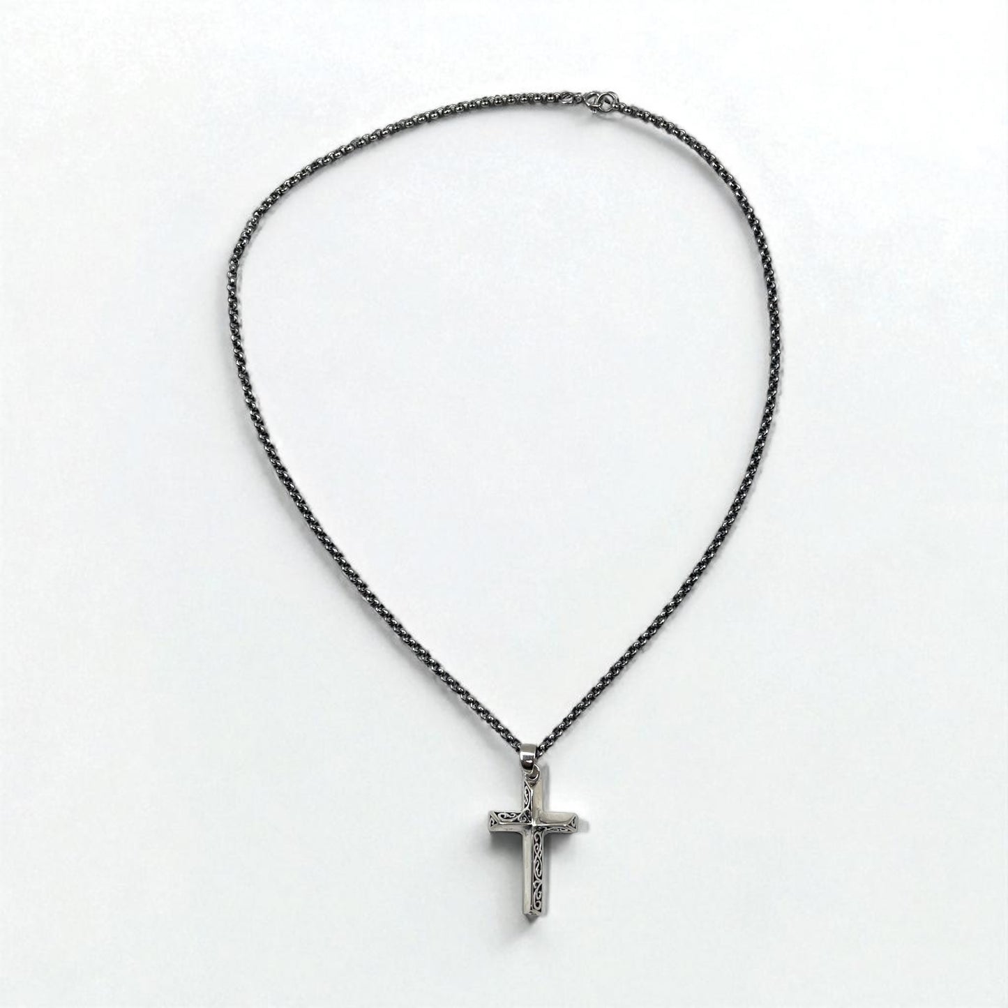 Vintage Silver Cross Necklace, Arabesque Design, Silver 925