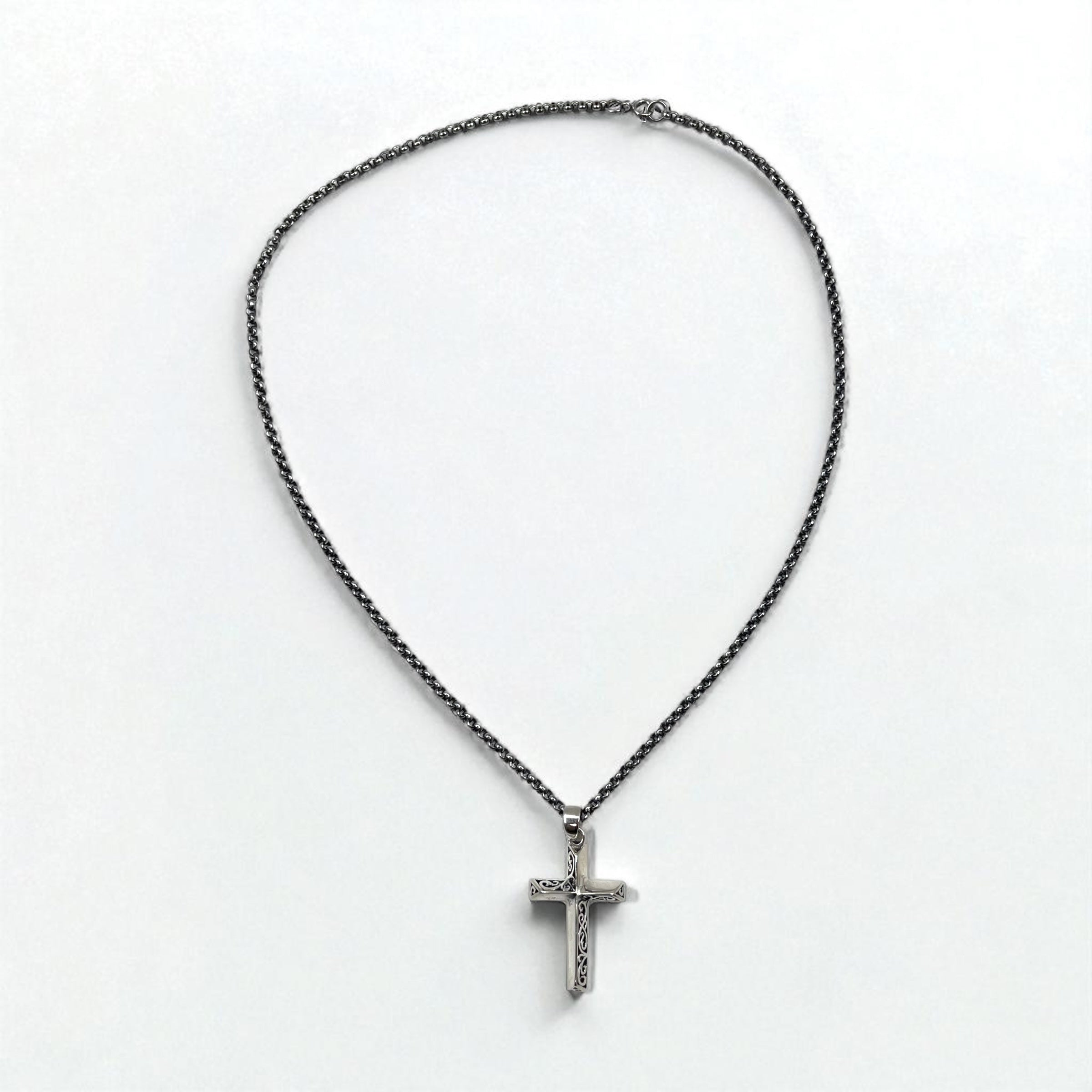 Vintage Silver Cross Necklace, Arabesque Design, Silver 925