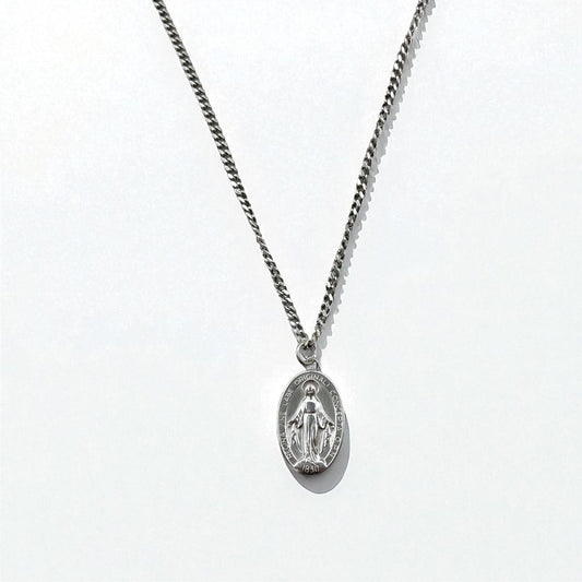 Vintage Virgin Mary Medal Silver Necklace 聖母 マリア オーバルコイン ネックレス シルバー 925 ITALY 喜平チェーン