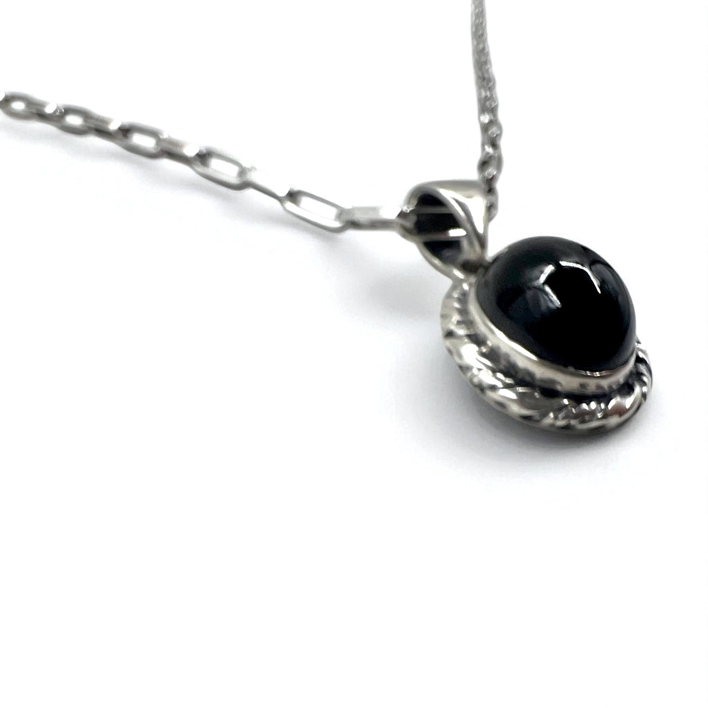 Vintage Silver Black Onyx Necklace, Indian Jewelry, Black Onyx Hopi Chain Necklace Pendant, Silver 925, R Stamp