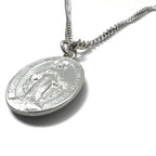 Vintage Virgin Mary Medal Silver Necklace, Virgin Mary Oval Coin Necklace, 925 Silver, Italy, with Curb Chain