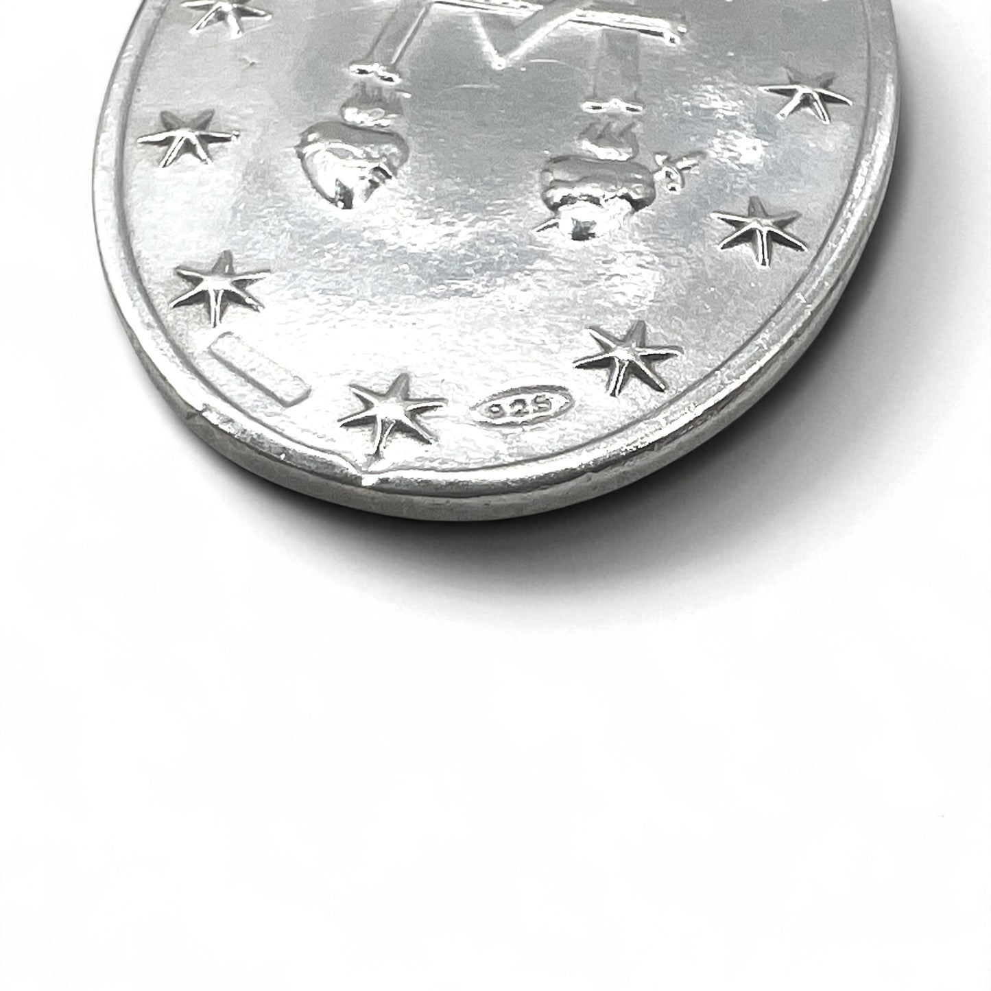 Vintage Virgin Mary Medal Silver Necklace, Virgin Mary Oval Coin Necklace, 925 Silver, Italy, with Curb Chain