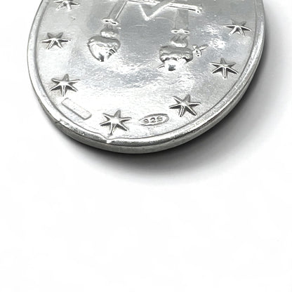 Vintage Virgin Mary Medal Silver Necklace, Virgin Mary Oval Coin Necklace, 925 Silver, Italy, with Curb Chain
