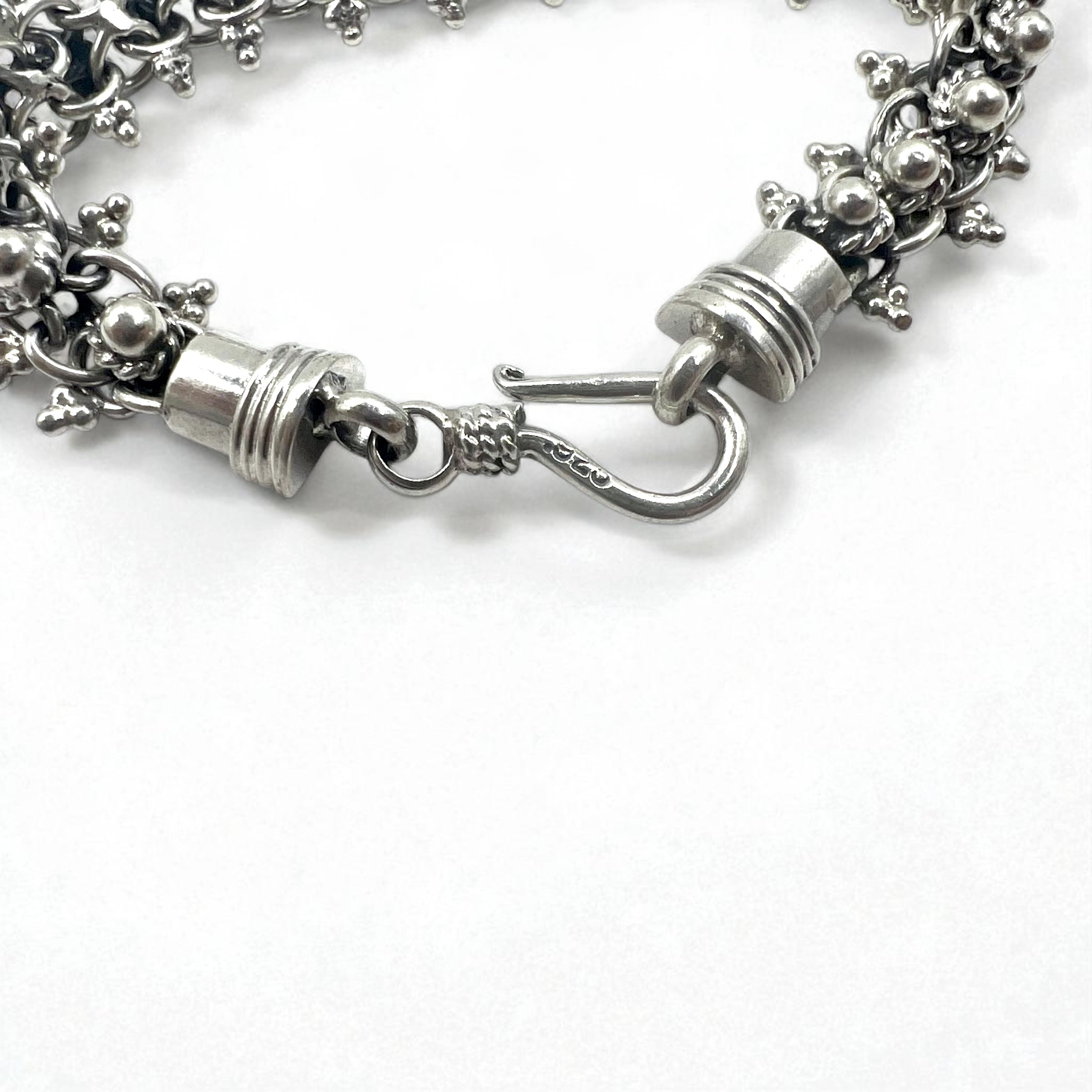 Vintage Silver Bracelet DNA Spike Chain Bracelet in 925 Sterling Silver with Hook