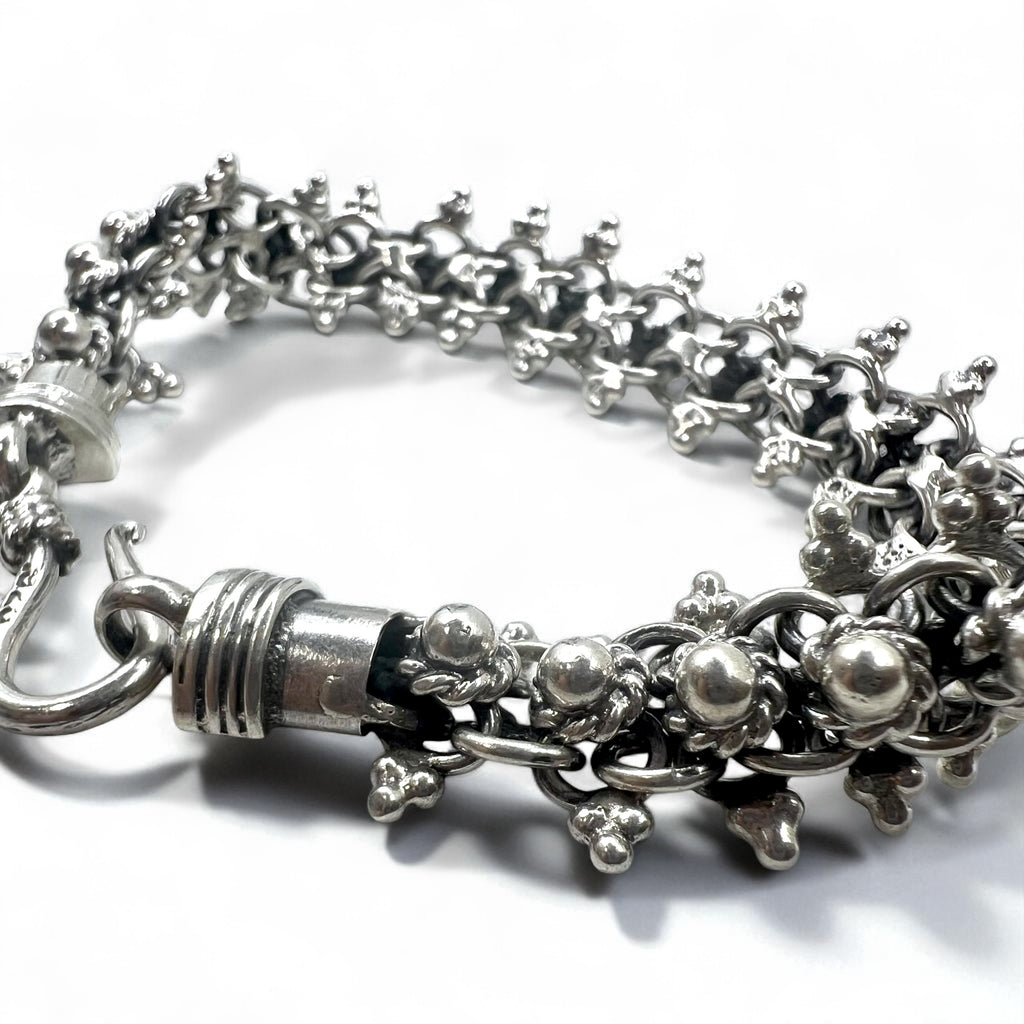 Vintage Silver Bracelet DNA Spike Chain Bracelet in 925 Sterling Silver with Hook