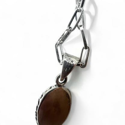 Vintage Silver Black Onyx Necklace, Indian Jewelry, Black Onyx Hopi Chain Necklace Pendant, Silver 925, R Stamp