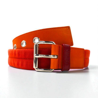 PRADA Nylon Canvas Belt with Logo Loop and Utility Belt, Size 38/95, Orange with Leather Accents, 4C2855, Made in Italy