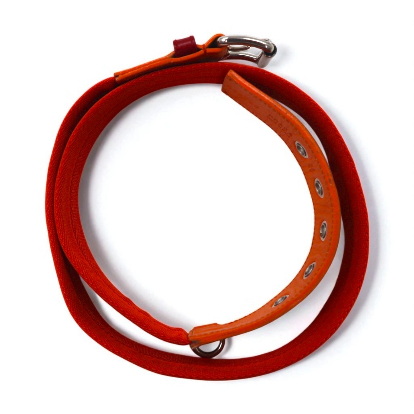 PRADA Nylon Canvas Belt with Logo Loop and Utility Belt, Size 38/95, Orange with Leather Accents, 4C2855, Made in Italy