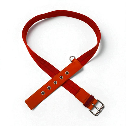PRADA Nylon Canvas Belt with Logo Loop and Utility Belt, Size 38/95, Orange with Leather Accents, 4C2855, Made in Italy