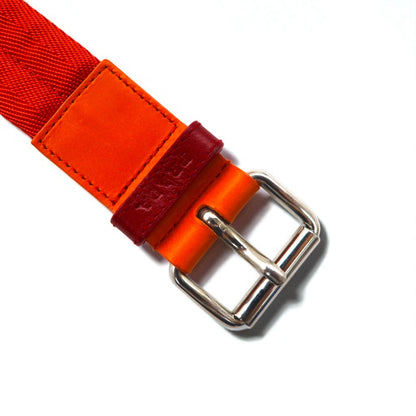 PRADA Nylon Canvas Belt with Logo Loop and Utility Belt, Size 38/95, Orange with Leather Accents, 4C2855, Made in Italy