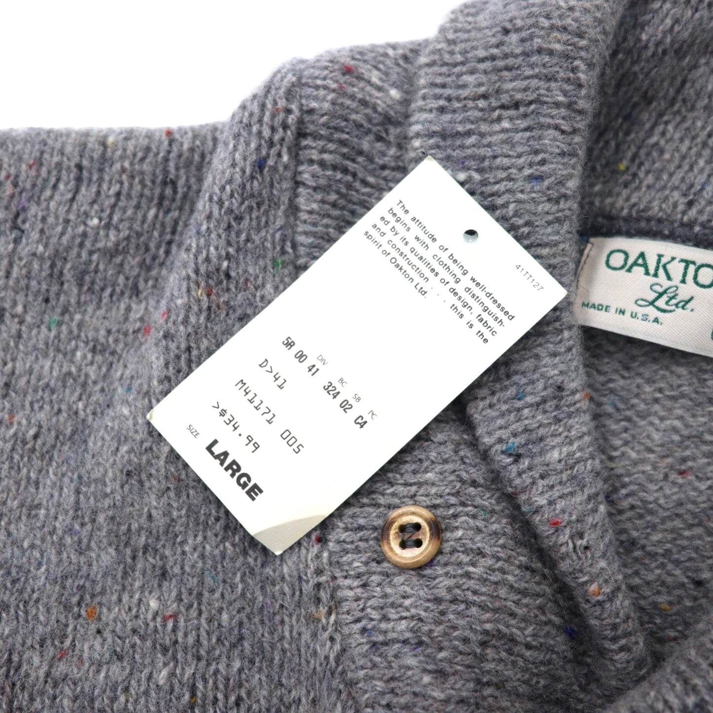 OAKTON USA製 ショールカラー ニット セーター L グレー ウール ケーブル編み 未使用品