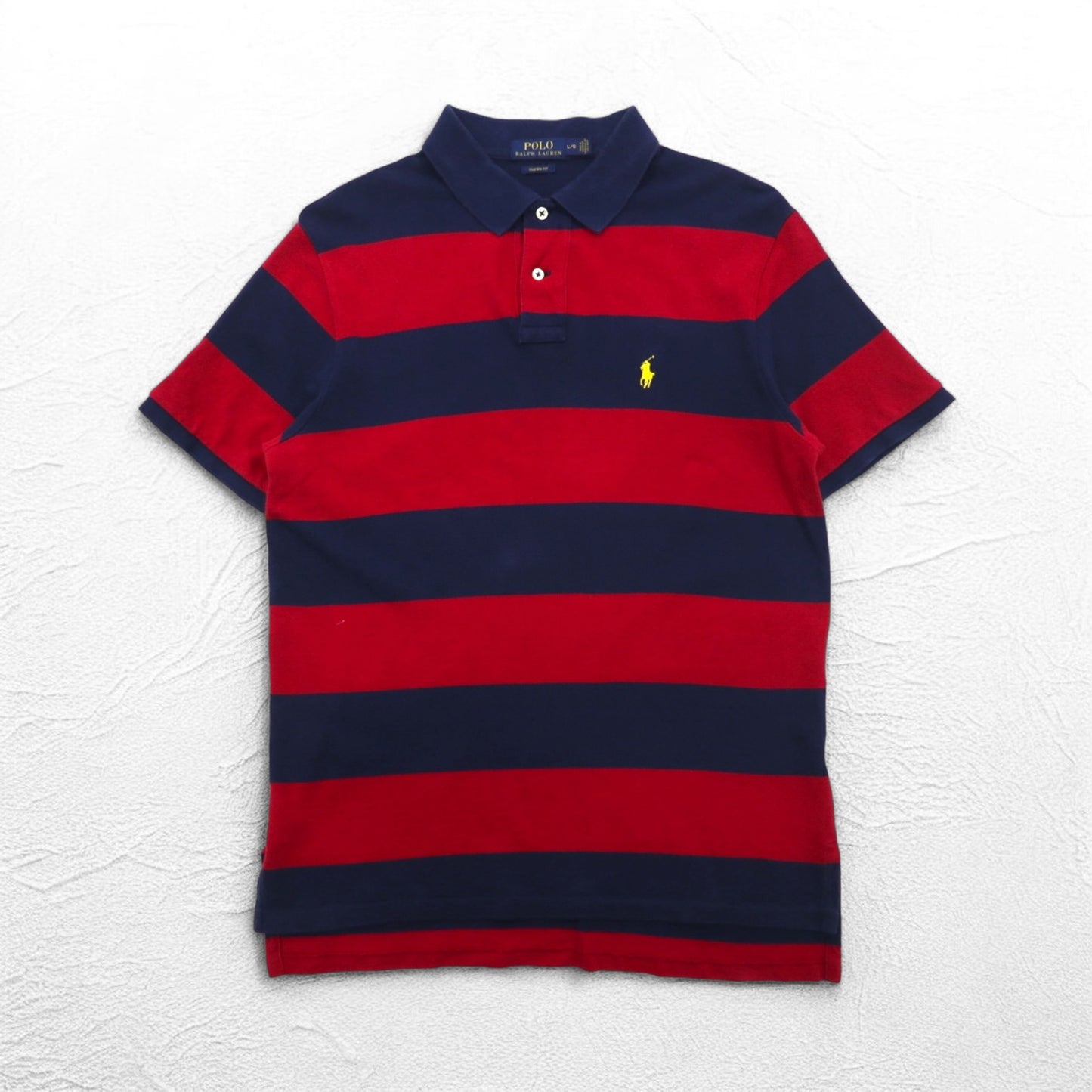 POLO RALPH LAUREN ボーダー ポロシャツ L ネイビー レッド コットン 鹿の子 スモールポニー刺繍
