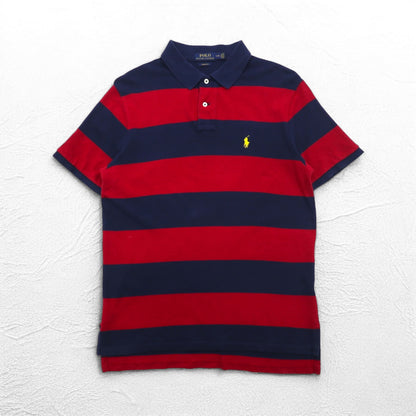 POLO RALPH LAUREN ボーダー ポロシャツ L ネイビー レッド コットン 鹿の子 スモールポニー刺繍