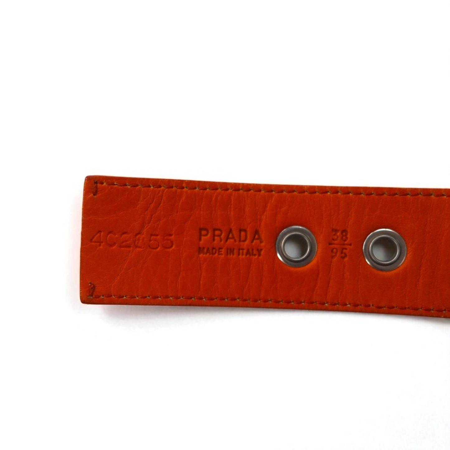 PRADA Nylon Canvas Belt with Logo Loop and Utility Belt, Size 38/95, Orange with Leather Accents, 4C2855, Made in Italy