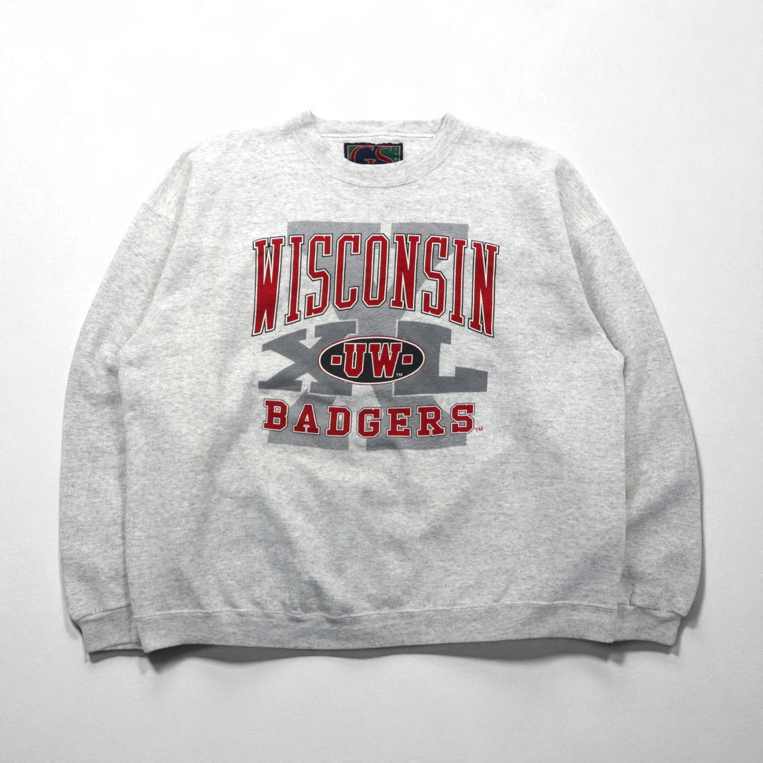 GS SPORT 90s USA Vintage Sweatshirt, Size L, Gray, Made in the 90s, Wisconsin Badgers