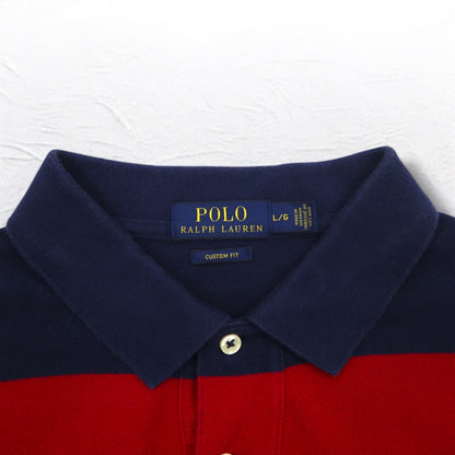 POLO RALPH LAUREN ボーダー ポロシャツ L ネイビー レッド コットン 鹿の子 スモールポニー刺繍