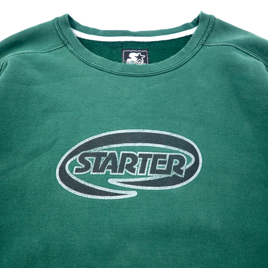 STARTER USA Made 90s Distressed Sweatshirt XL Green Cotton Big Size Logo Print