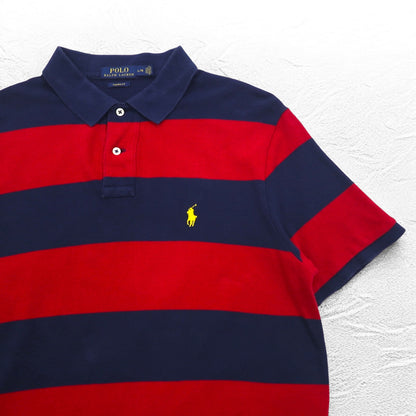 POLO RALPH LAUREN ボーダー ポロシャツ L ネイビー レッド コットン 鹿の子 スモールポニー刺繍