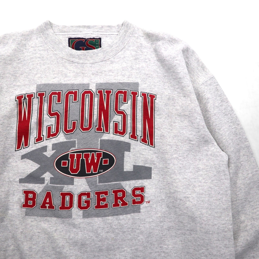 GS SPORT 90s USA Vintage Sweatshirt, Size L, Gray, Made in the 90s, Wisconsin Badgers