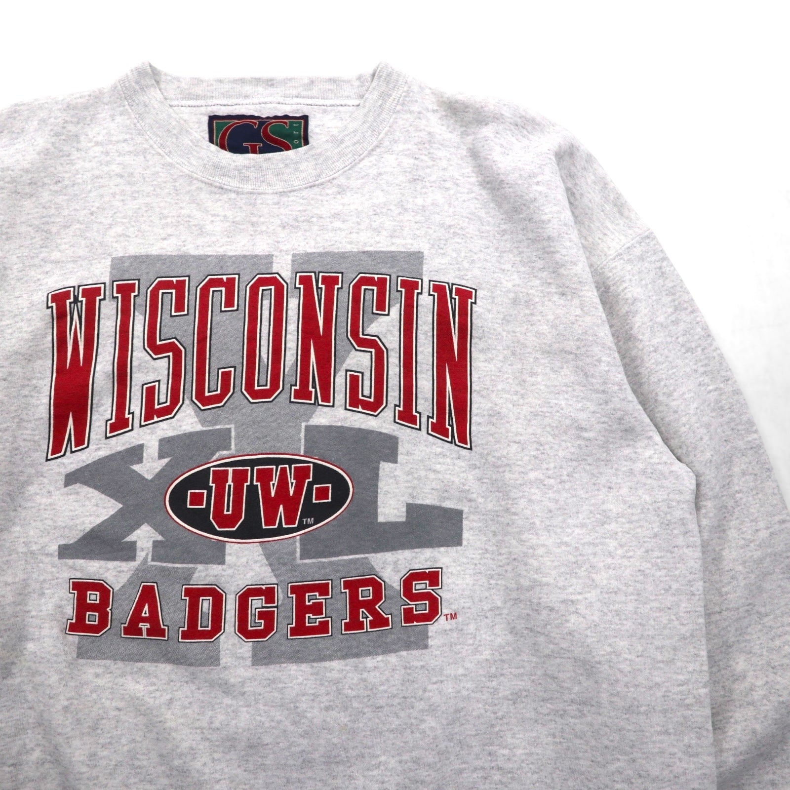 GS SPORT 90s USA Vintage Sweatshirt, Size L, Gray, Made in the 90s, Wisconsin Badgers