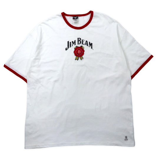 日本然リトテ-古着オンライン-Hanes BEEFY-T リンガーTシャツ 2XL ホワイト レッド コットン JIM BEAM ビッグサイズ-HANES BEEFY-T Ringer T-shirt 2XL White Red Cotton Jim BEAM Big Size