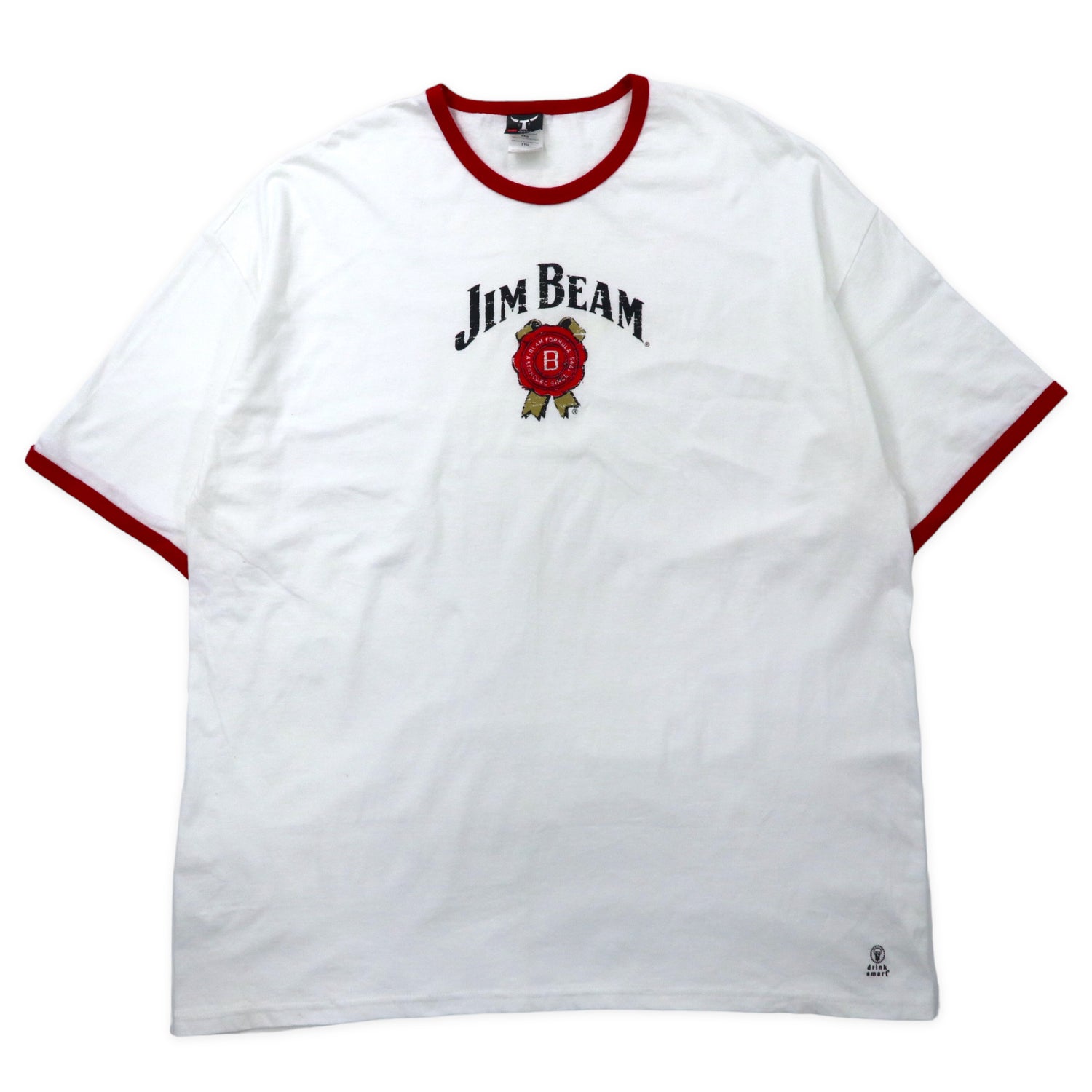 HANES BEEFY-T Ringer T-shirt 2XL White Red Cotton Jim BEAM Big ...
