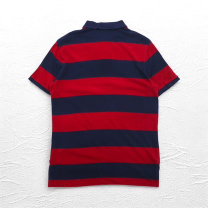 POLO RALPH LAUREN ボーダー ポロシャツ L ネイビー レッド コットン 鹿の子 スモールポニー刺繍