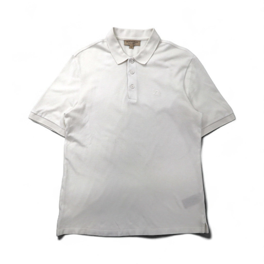 BURBERRY 現行タグ ポロシャツ L ホワイト コットン 鹿の子 ワンポイントロゴ刺繍