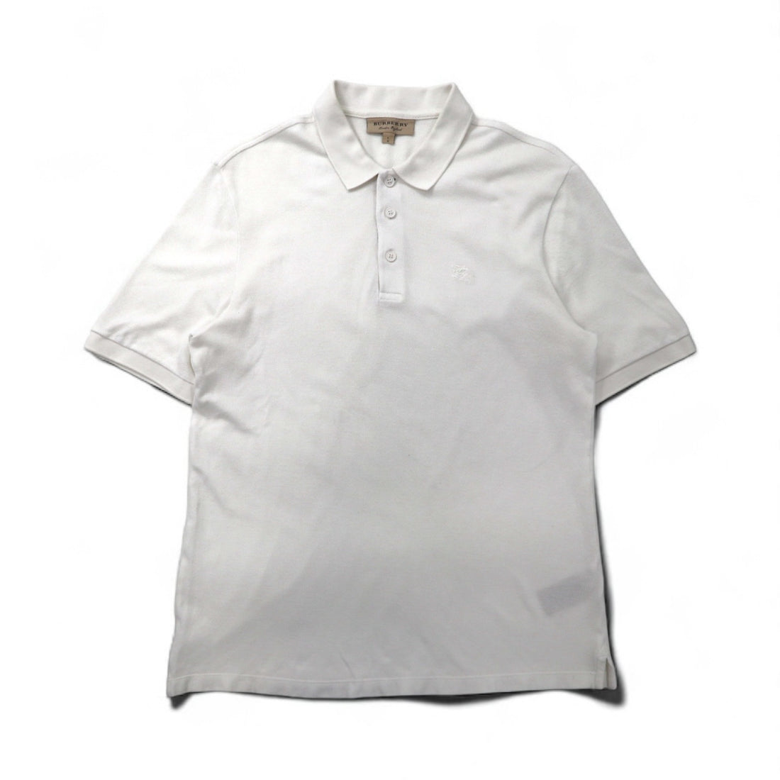 BURBERRY Current Tag Polo Shirt, Size L, White Cotton, Pique, One-Point Logo Embroidery