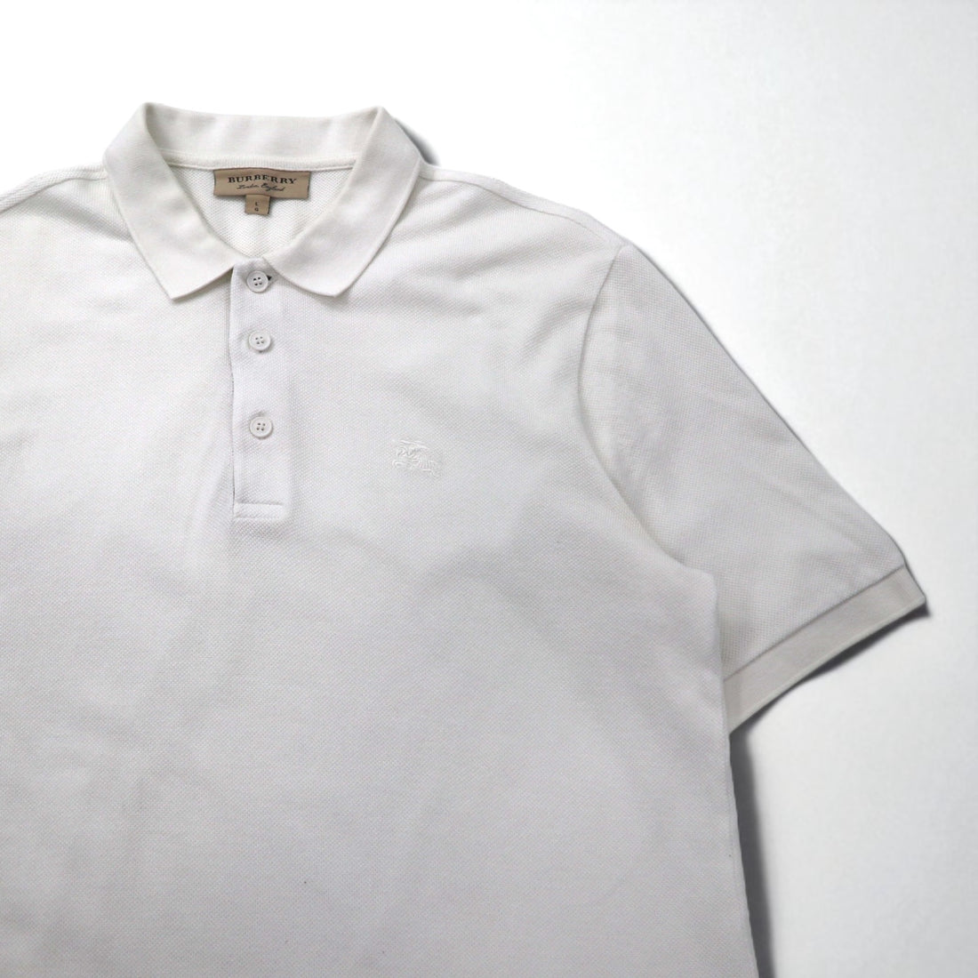BURBERRY Current Tag Polo Shirt, Size L, White Cotton, Pique, One-Point Logo Embroidery