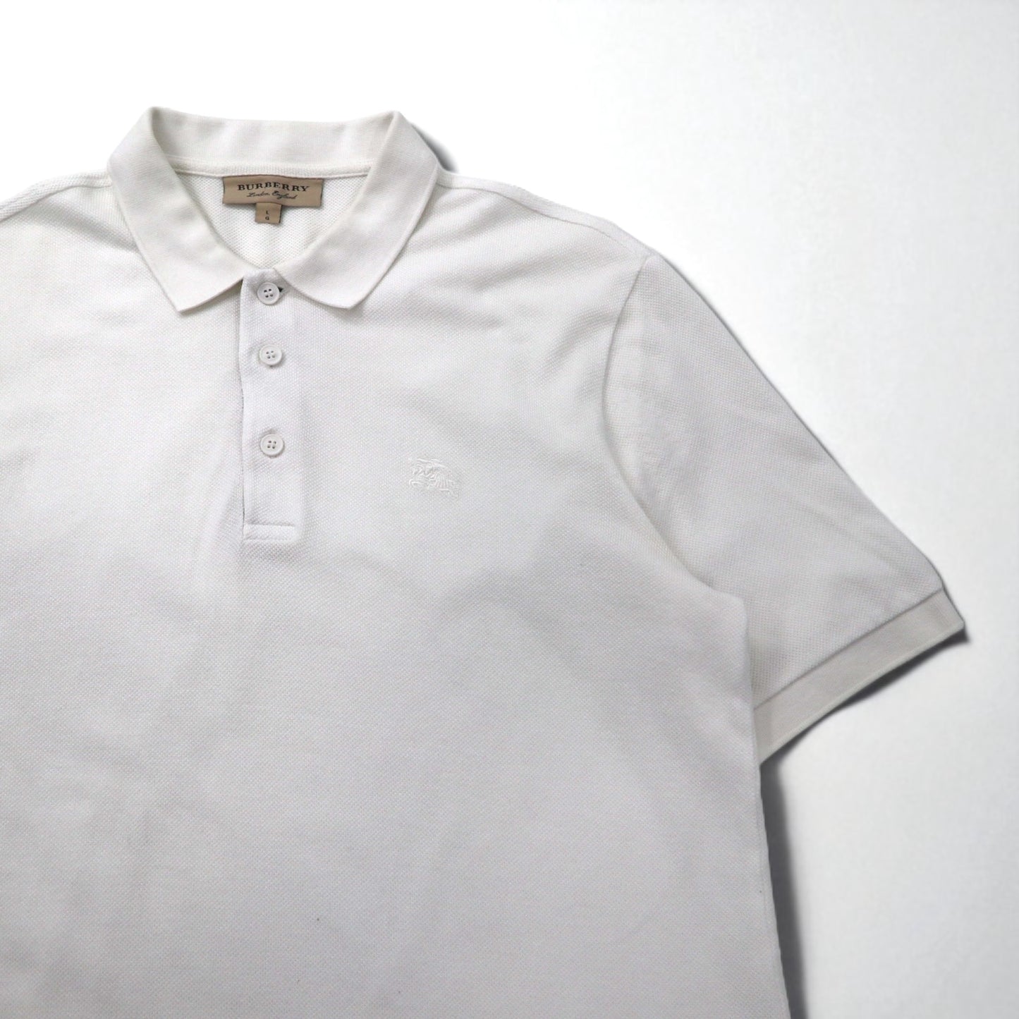 BURBERRY 現行タグ ポロシャツ L ホワイト コットン 鹿の子 ワンポイントロゴ刺繍