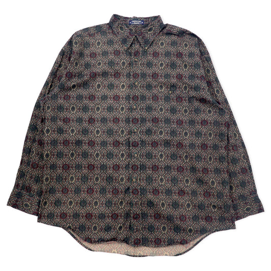 日本然リトテ-古着オンライン-90年代 THE ARROW COMPANY 総柄 ボタンダウンシャツ XL ブラック コットン SOMERSET TWILL-90's THE ARROW COMPANY patterned button-down Shirts XL Black Cotton SOMERSET TWILL