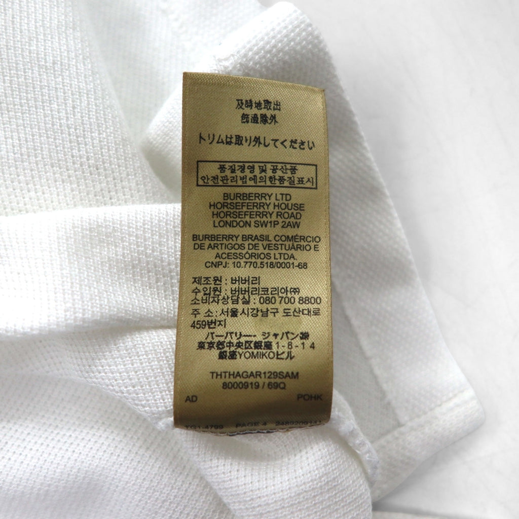 BURBERRY 現行タグ ポロシャツ L ホワイト コットン 鹿の子 ワンポイントロゴ刺繍