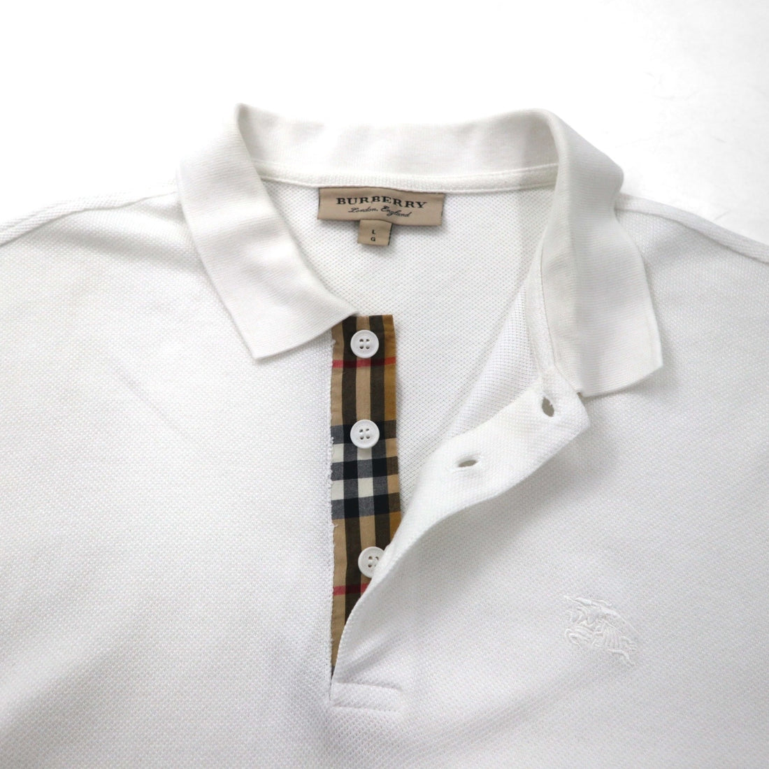 BURBERRY Current Tag Polo Shirt, Size L, White Cotton, Pique, One-Point Logo Embroidery